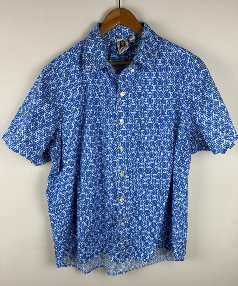 Kennington California Men’s XXL Blue Floral Cotton Shirt Made in USA Coastal